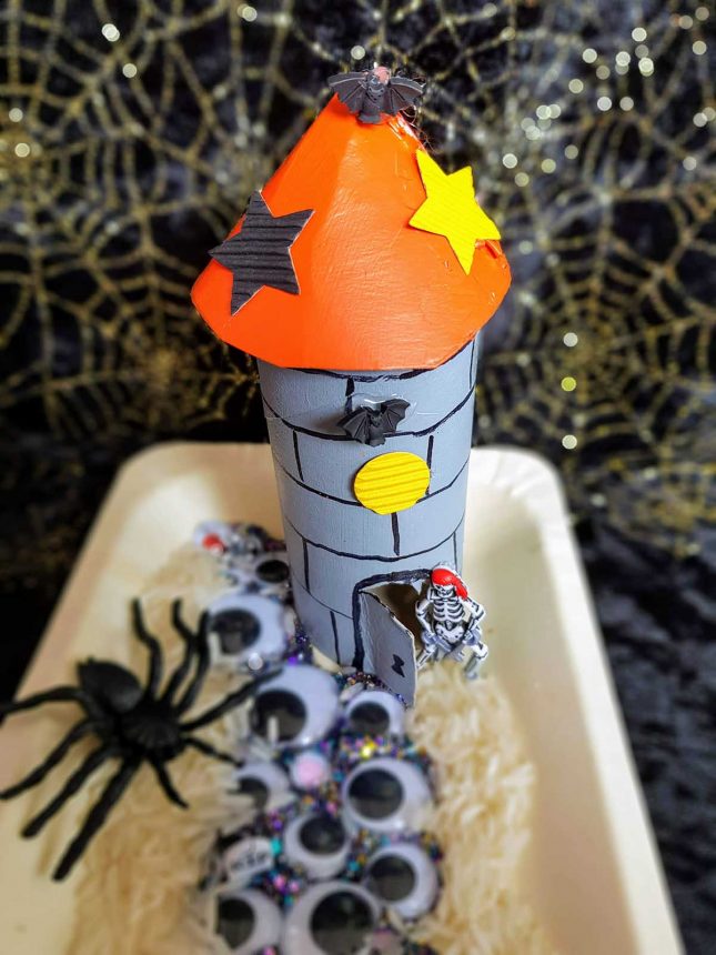 Make a toilet roll haunted tower scene top down